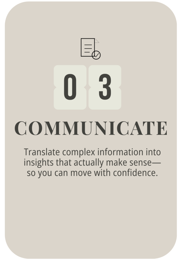 Step 3: Communicate — the third step of the Soom Living Framework, turning complex information into clear, actionable insight